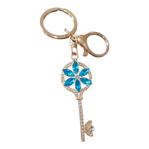 Skeleton Key Flower Keychain Purse Charm in Blue